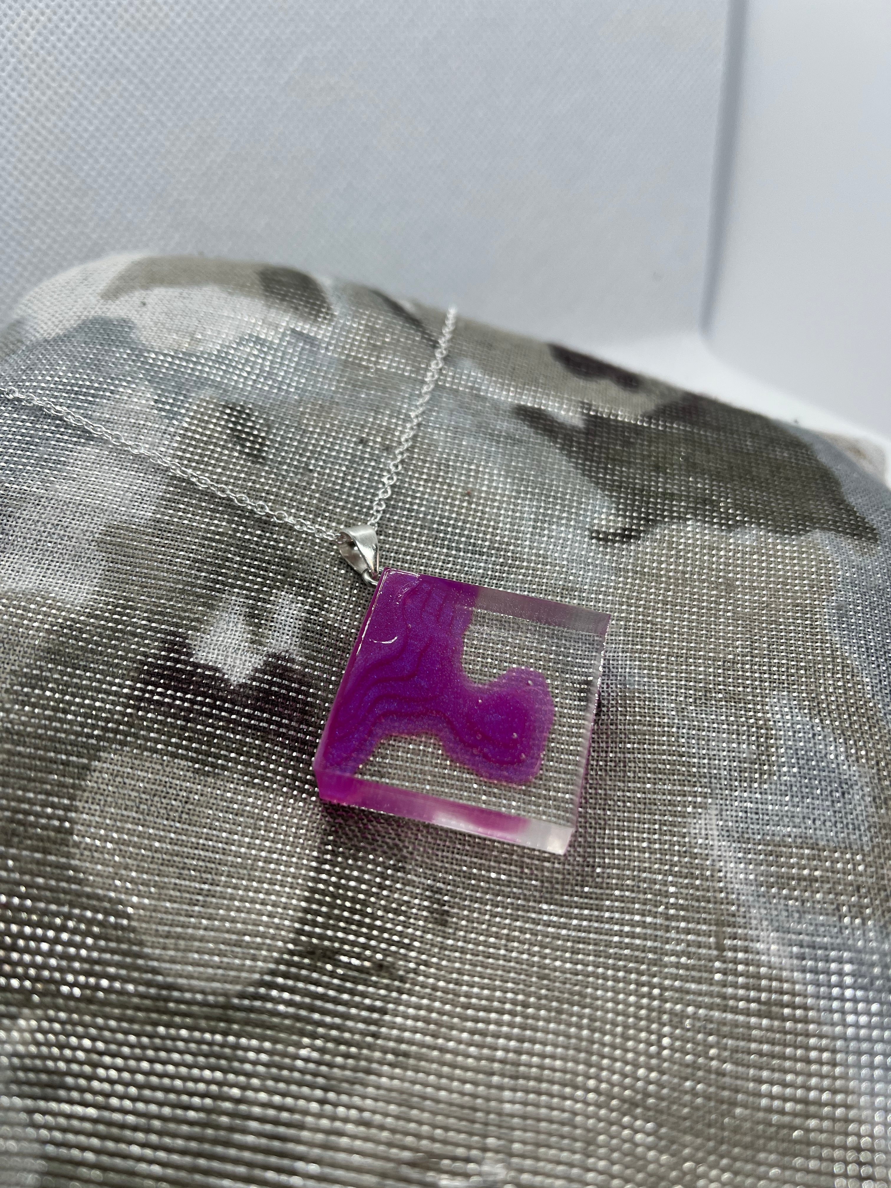 Violet square landscape pendant necklace