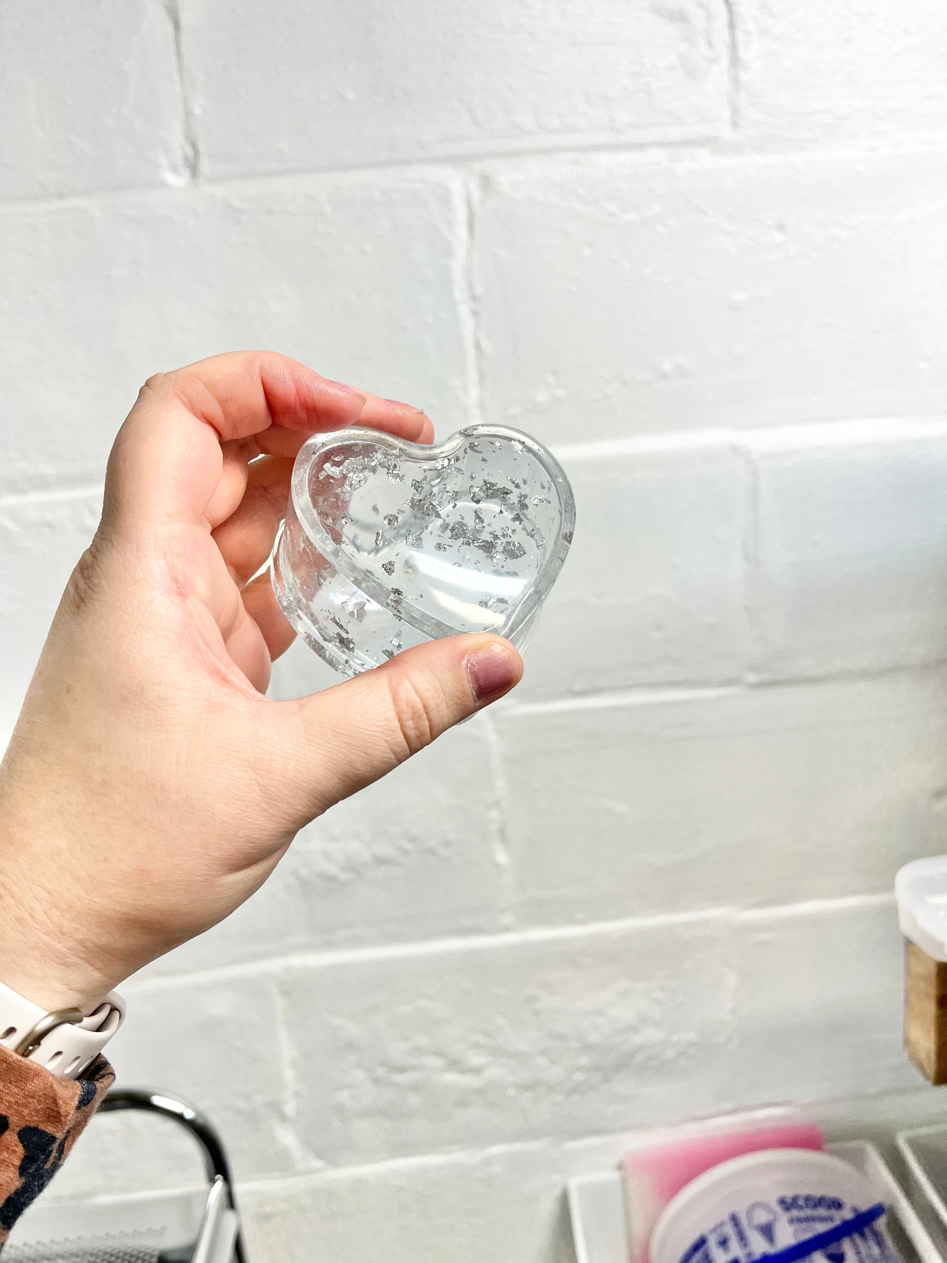 Silver foil heart shaped trinket box