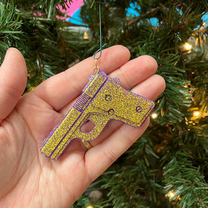 Purple and gold bang bang Christmas ornament