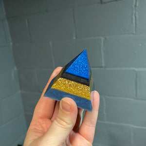 Blue and gold small pyramid