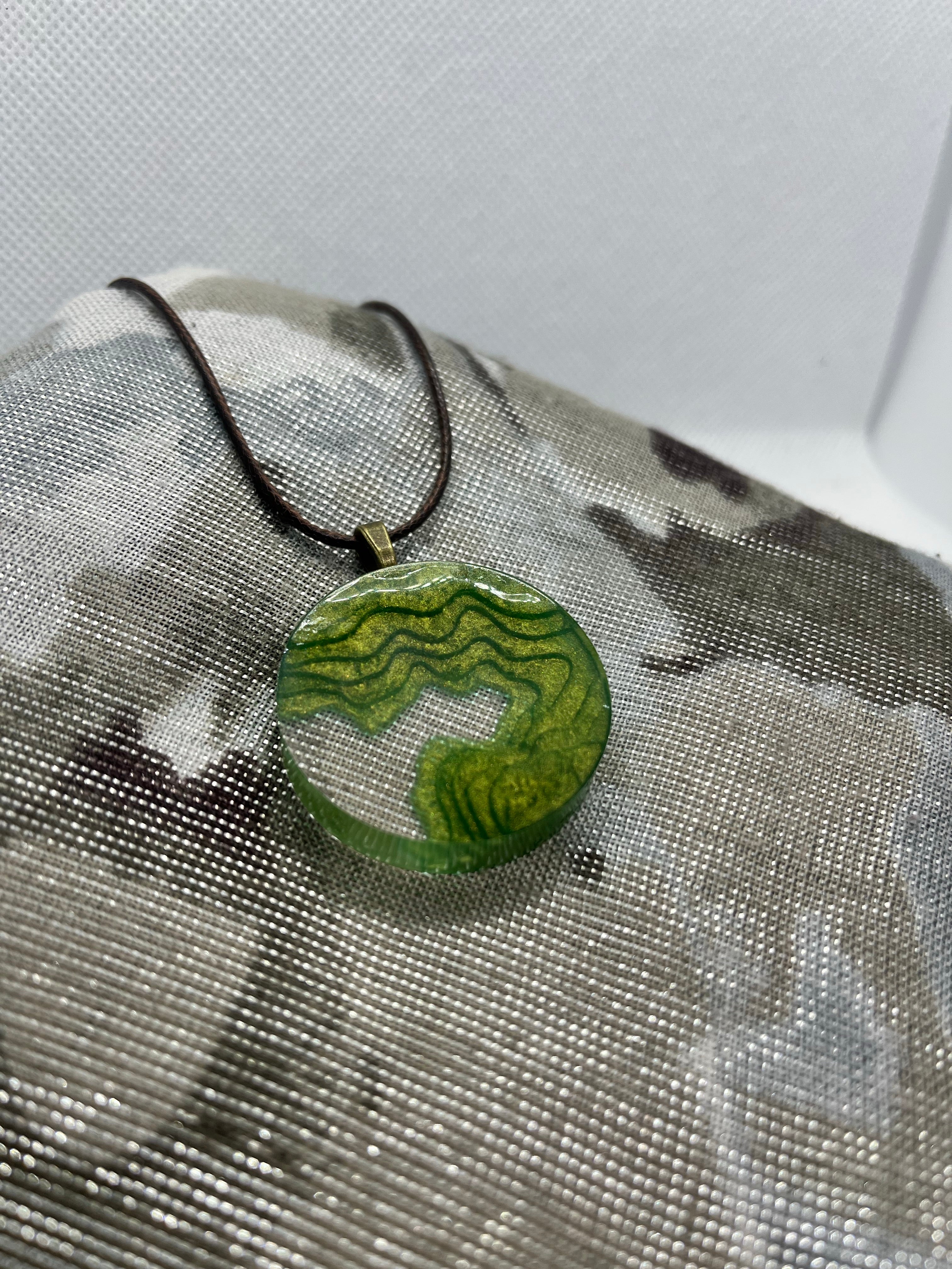 Forest green round landscape pendant necklace