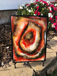 Red, black, and gold geode inspired resin painting