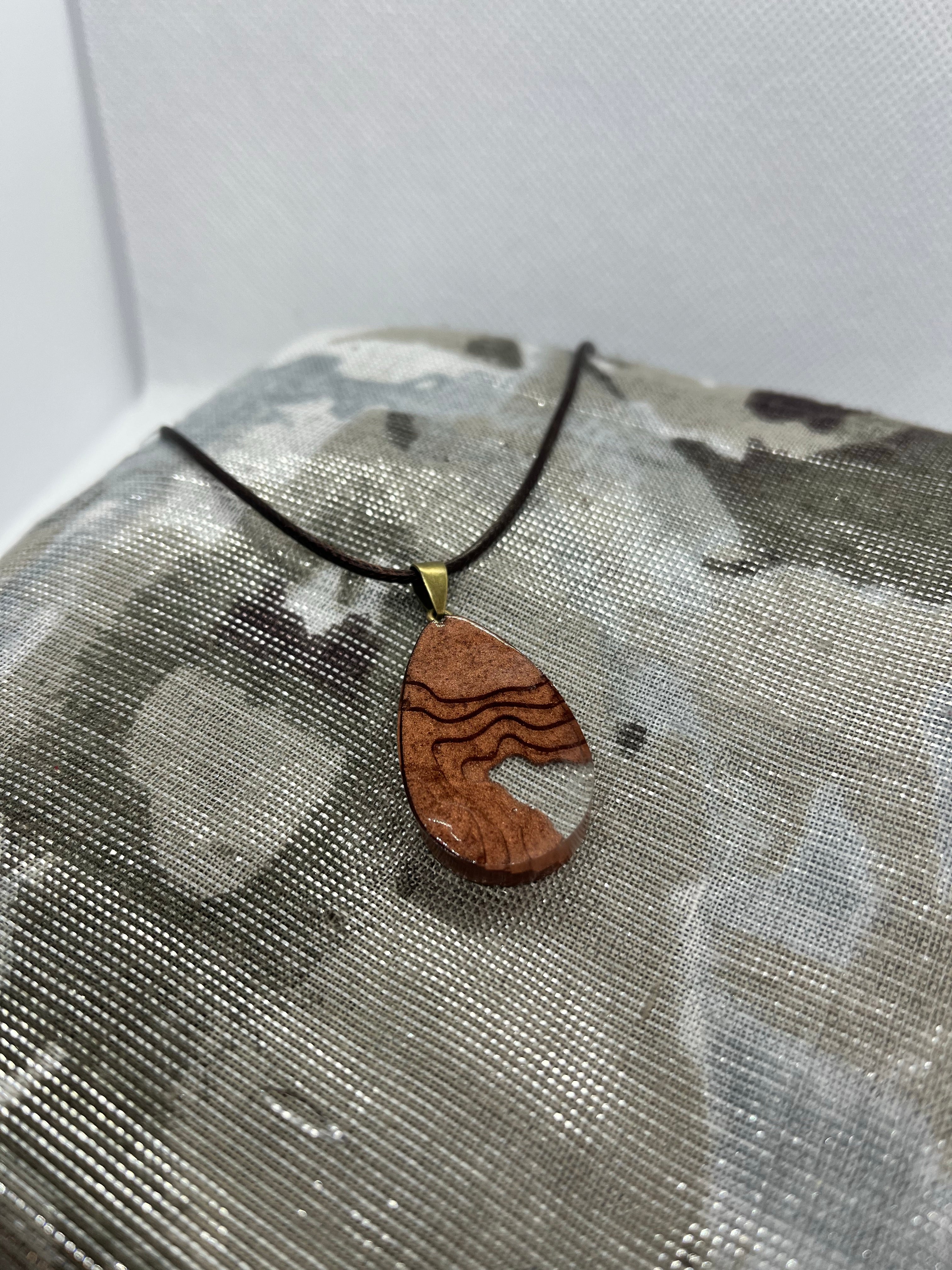 Bronze teardrop landscape pendant necklace