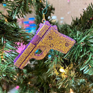 Purple and gold bang bang Christmas ornament